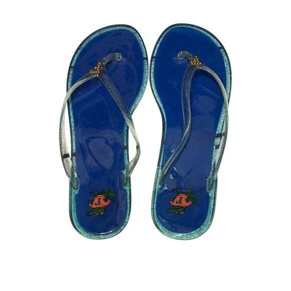 Florida Gators Blue Glitter Gel Flip Flops With Team Logo Charm - Unisex - Picture 2 of 12